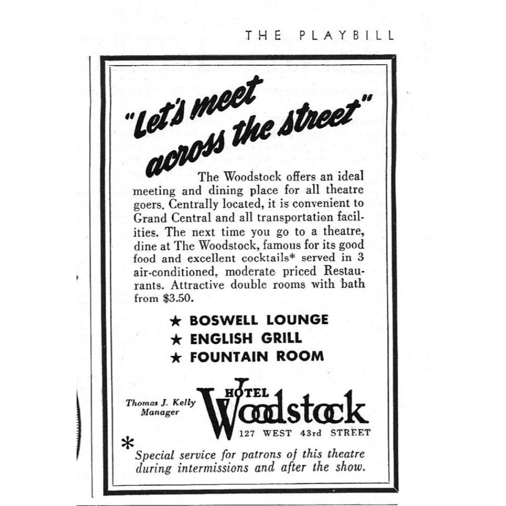 Hotel Woodstock NY City Lounge Grill 1940s Vintage Print Ad
